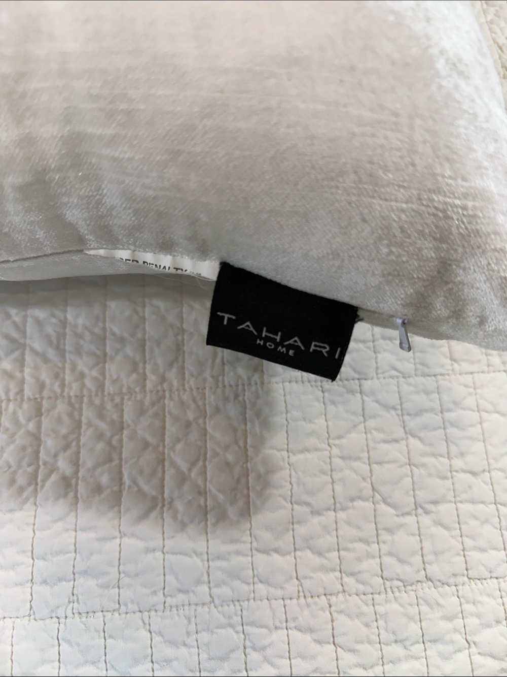 TAHARI White Velvet Down Filled Beaded Pillow Gold Lumbar like new - Picture 2 of 6